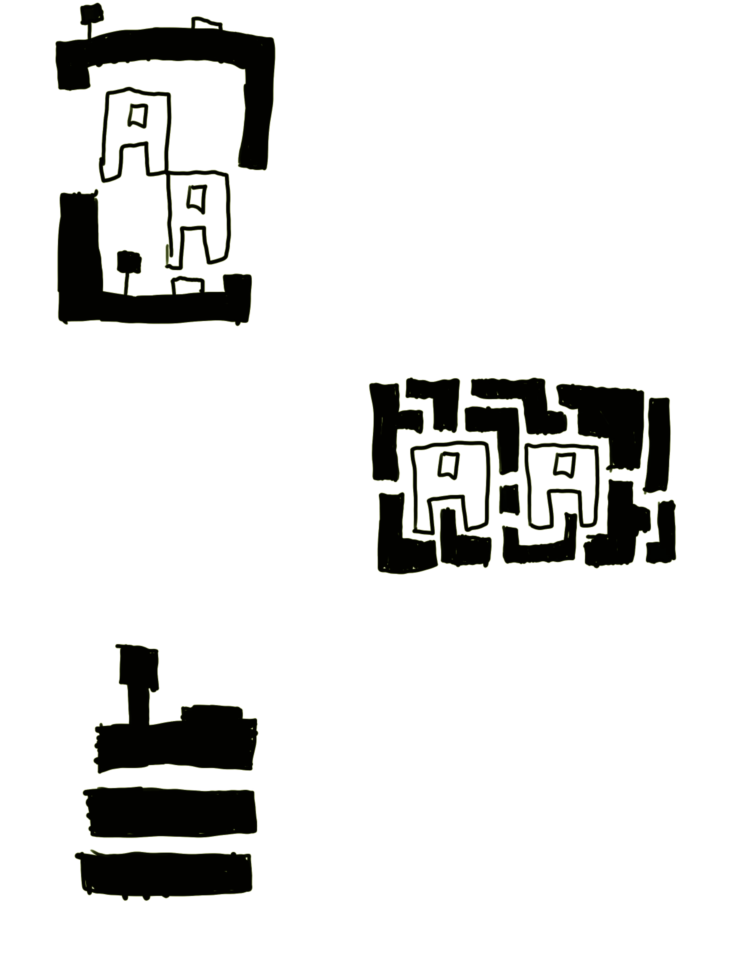 3 sketches of variations for a pixel logo.